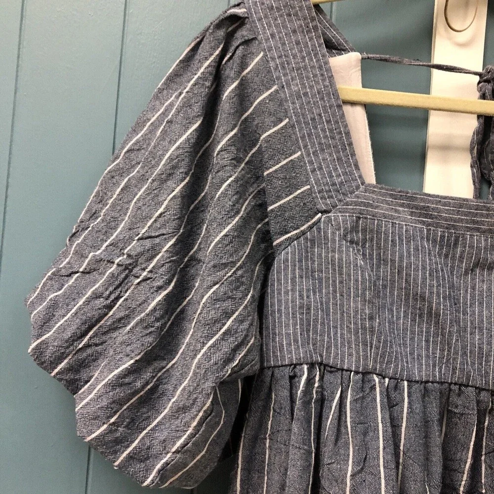 Free People Blue‎ Striped Chambray Women's Gigi Tunic Size S Small